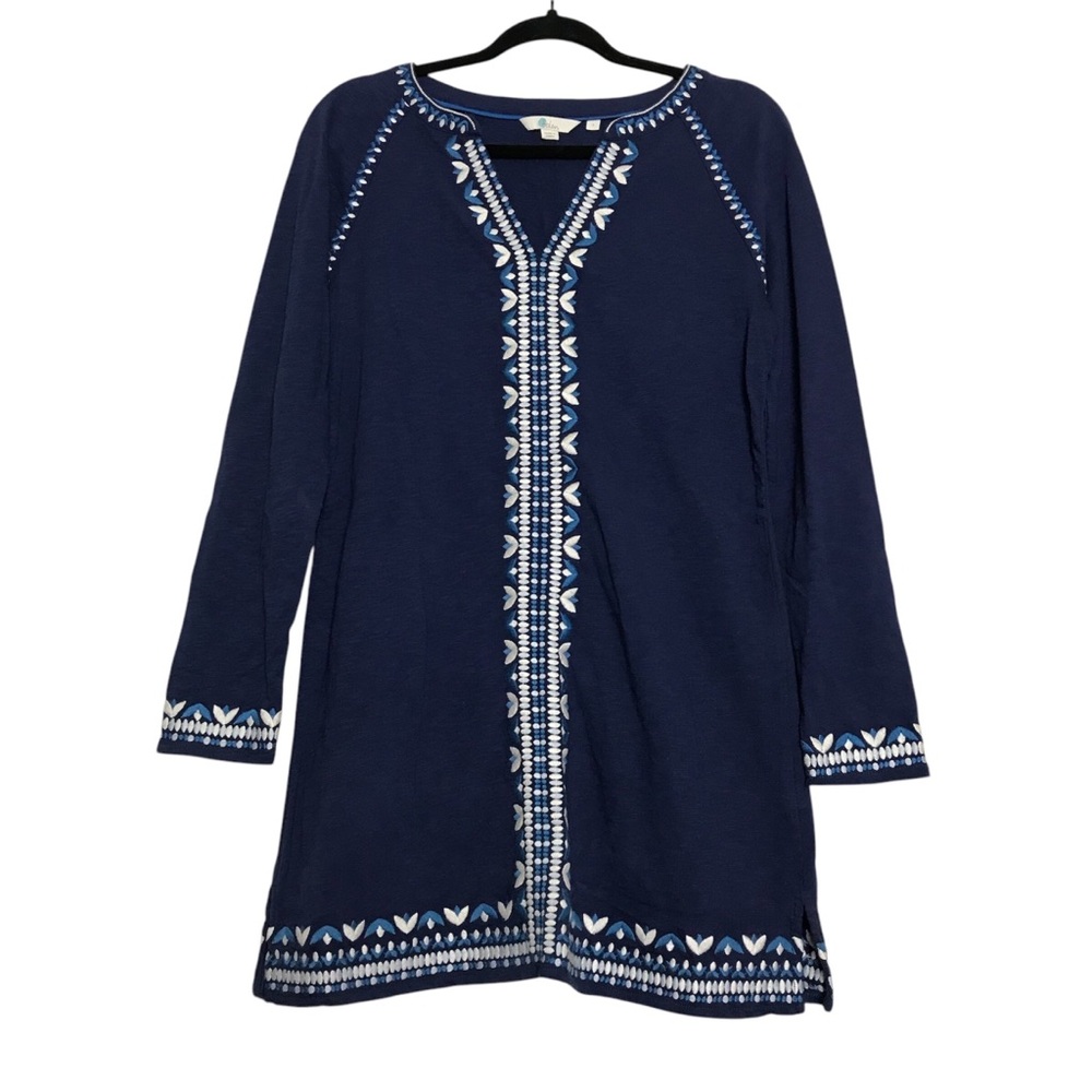 Boden Floral Embroidered V-Neck Tunic Coverup Shift Dress Womens Size S Coastal